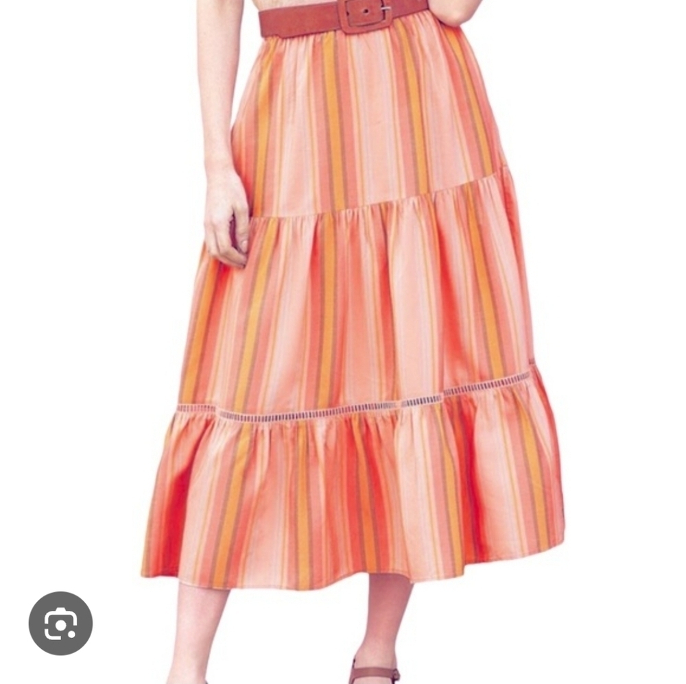 NWOT Matilda Jane Apricot Tree Striped Midi Skirt Small Tiered Tassel Tie Waist